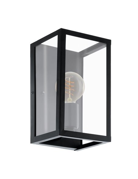 Aplique de Pared moderno CHARTERHOUSE rectangular en negro y cristal, E27