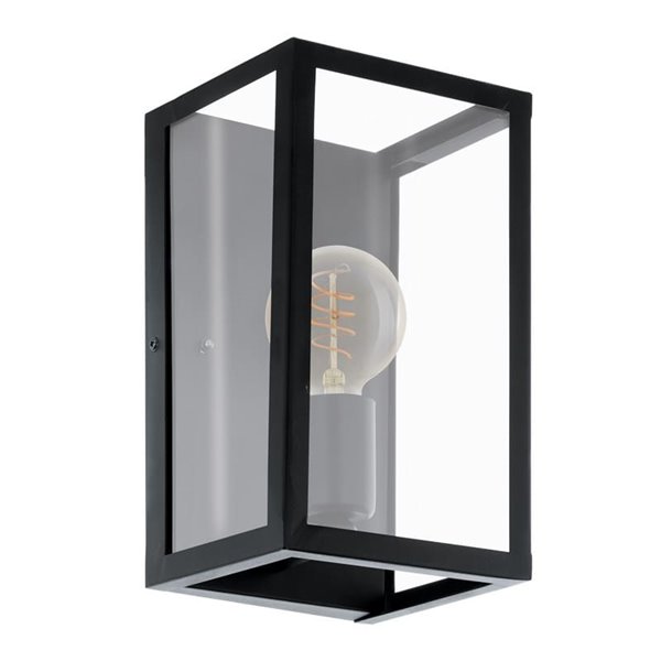 Aplique de Pared moderno CHARTERHOUSE rectangular en negro y cristal, E27