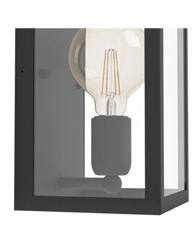 Aplique de Pared moderno CHARTERHOUSE rectangular en negro y cristal, E27