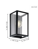 Aplique de Pared moderno CHARTERHOUSE rectangular en negro y cristal, E27