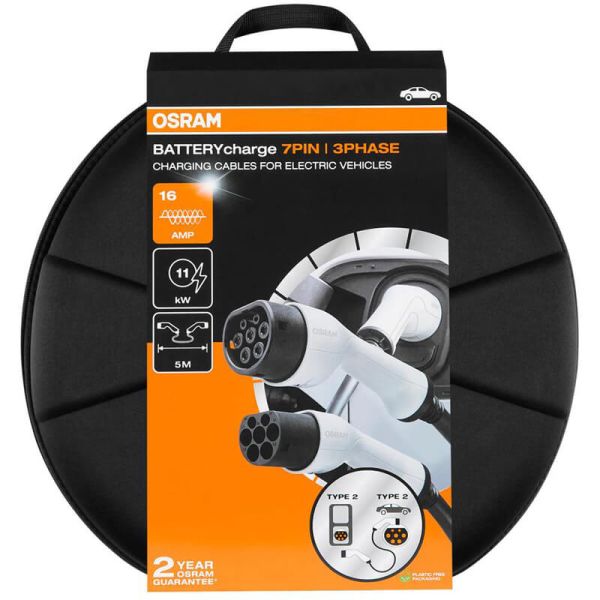 Cable de Carga 5 metros OSRAM BATTERYcharge 7PIN | 3 Fases | 16A | Tipo 2
