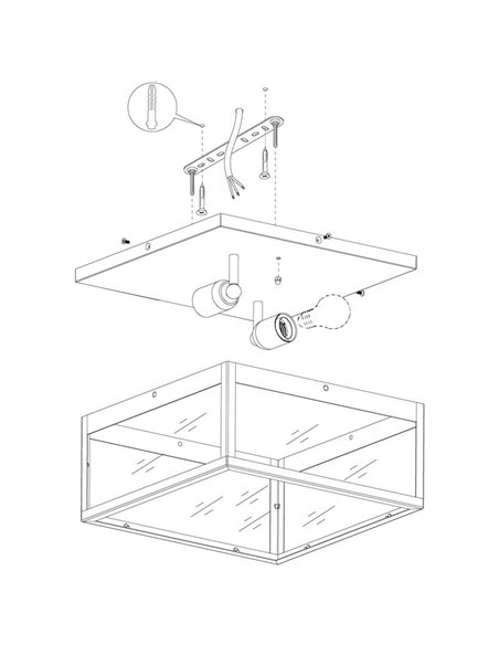 Candeeiro de teto moderno quadrado de vidro CHARTERHOUSE, preto, 2xE27