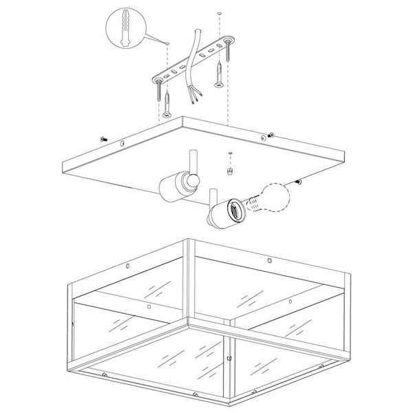 Plafón de techo moderno CHARTERHOUSE cuadrado de cristal, negro, 2xE27