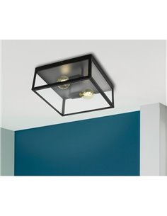 Candeeiro de teto moderno quadrado de vidro CHARTERHOUSE, preto, 2xE27 2