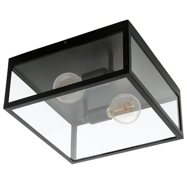 Plafón de techo moderno CHARTERHOUSE cuadrado de cristal, negro, 2xE27
