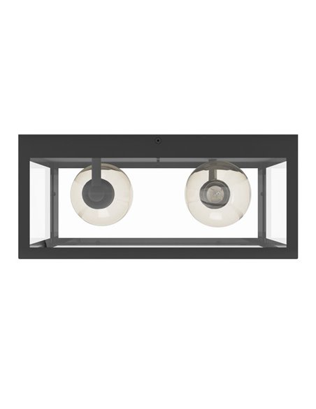 Plafón de techo moderno CHARTERHOUSE cuadrado de cristal, negro, 2xE27