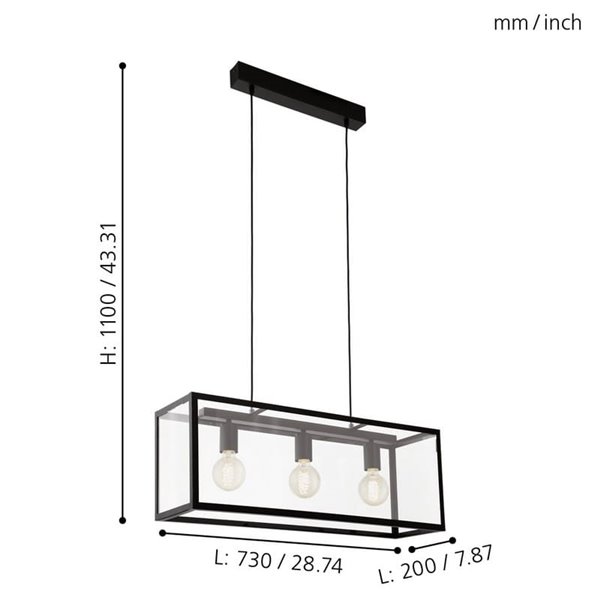 CHARTERHOUSE suspension moderne en cristal noir, 3xE27