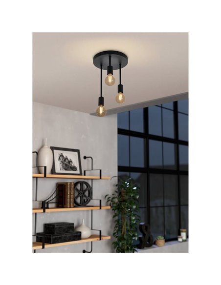 Lámpara de Techo redonda WILMCOTE, negro con 3 Luces colgando E27, estilo Escandinavo