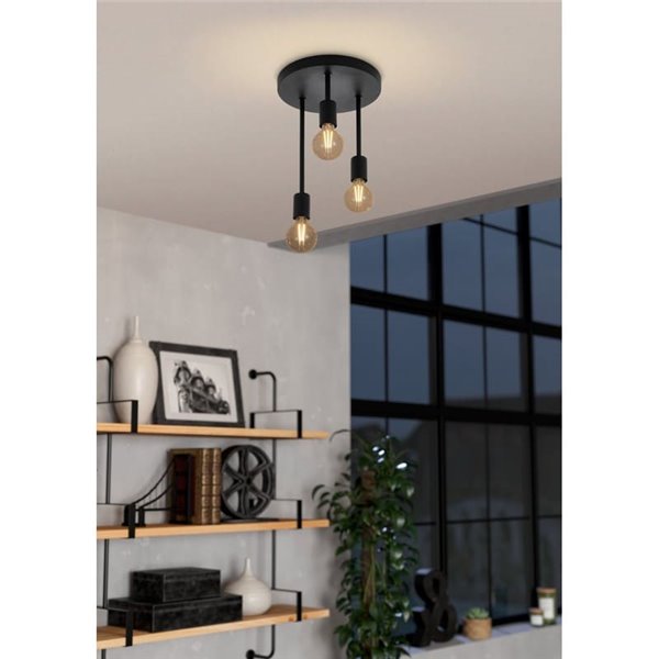 Lámpara de Techo redonda WILMCOTE, negro con 3 Luces colgando E27, estilo Escandinavo