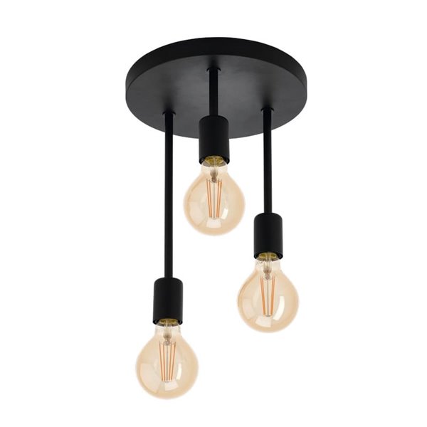 Plafonnier rond WILMCOTE, noir avec 3 suspensions E27, style scandinave