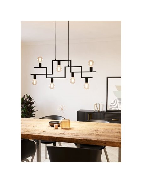 Lámpara Colgante con brazos alternos de 7 luces E27, FEMBARD, negro