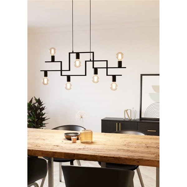 Lámpara Colgante con brazos alternos de 7 luces E27, FEMBARD, negro