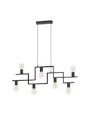 Luminária pendente com braços alternados com 7 luzes E27, FEMBARD, preta