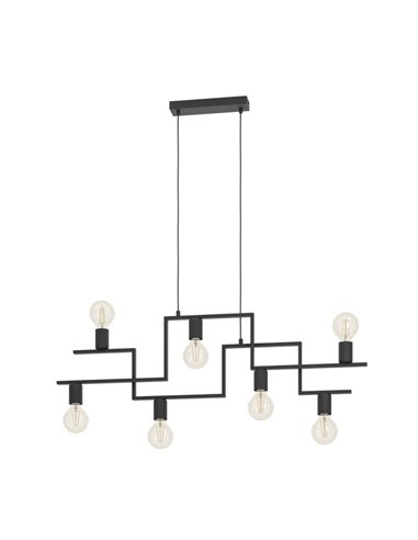 Luminária pendente com braços alternados com 7 luzes E27, FEMBARD, preta