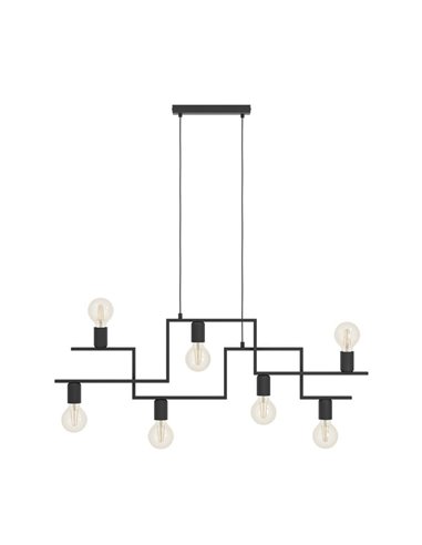 Luminária pendente com braços alternados com 7 luzes E27, FEMBARD, preta