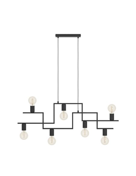 Luminária pendente com braços alternados com 7 luzes E27, FEMBARD, preta