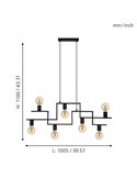 Lámpara Colgante con brazos alternos de 7 luces E27, FEMBARD, negro