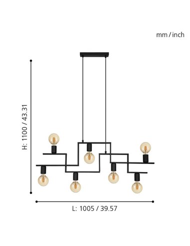 Lámpara Colgante con brazos alternos de 7 luces E27, FEMBARD, negro