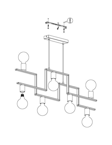Lámpara Colgante con brazos alternos de 7 luces E27, FEMBARD, negro