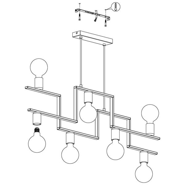 Lámpara Colgante con brazos alternos de 7 luces E27, FEMBARD, negro