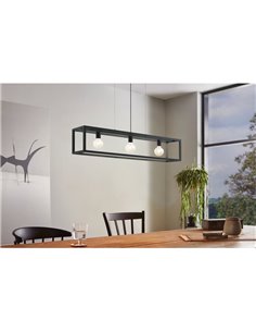 Lámpara Colgante rectangular negro, ELSWICK, 3 Luces E27, Estilo Moderno 2