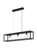 Lámpara Colgante rectangular negro, ELSWICK, 3 Luces E27, Estilo Moderno
