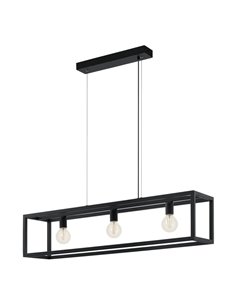Lámpara Colgante rectangular negro, ELSWICK, 3 Luces E27, Estilo Moderno