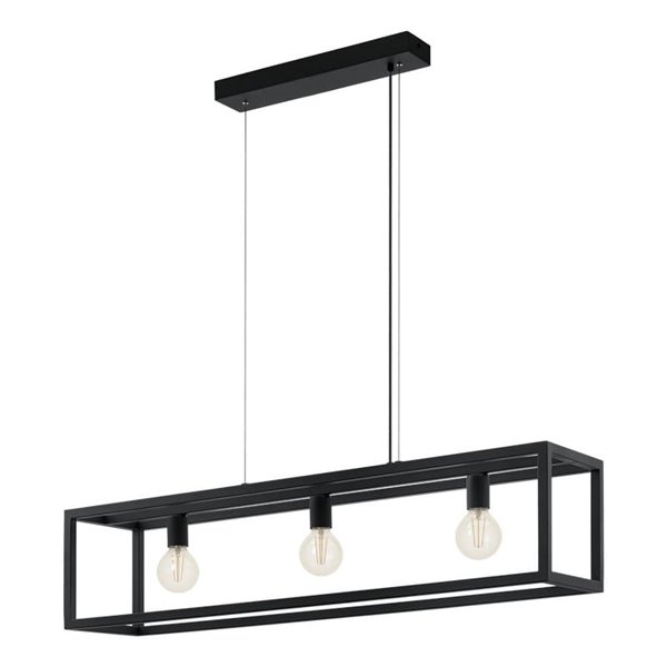 Candeeiro suspenso retangular preto, ELSWICK, 3 luzes E27, estilo moderno