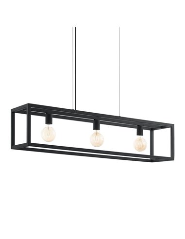 Lámpara Colgante rectangular negro, ELSWICK, 3 Luces E27, Estilo Moderno