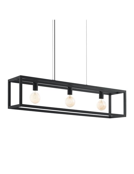 Lámpara Colgante rectangular negro, ELSWICK, 3 Luces E27, Estilo Moderno