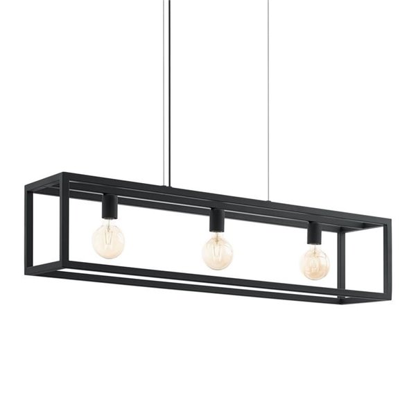 Lámpara Colgante rectangular negro, ELSWICK, 3 Luces E27, Estilo Moderno