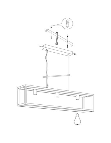 Lámpara Colgante rectangular negro, ELSWICK, 3 Luces E27, Estilo Moderno