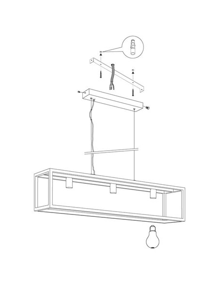 Lámpara Colgante rectangular negro, ELSWICK, 3 Luces E27, Estilo Moderno