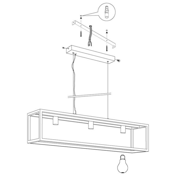 Candeeiro suspenso retangular preto, ELSWICK, 3 luzes E27, estilo moderno