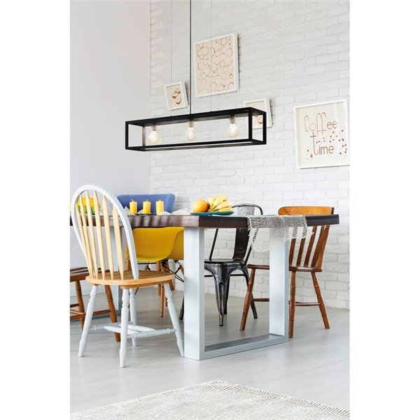 Lámpara Colgante rectangular negro, ELSWICK, 3 Luces E27, Estilo Moderno
