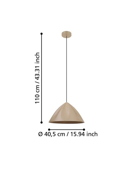 Lámpara de Techo japanese PODERE con pantalla arena de metal cónico con ondas, E27