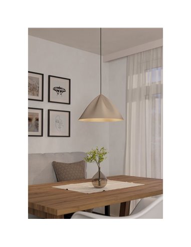 Lámpara de Techo japanese PODERE con pantalla arena de metal cónico con ondas, E27