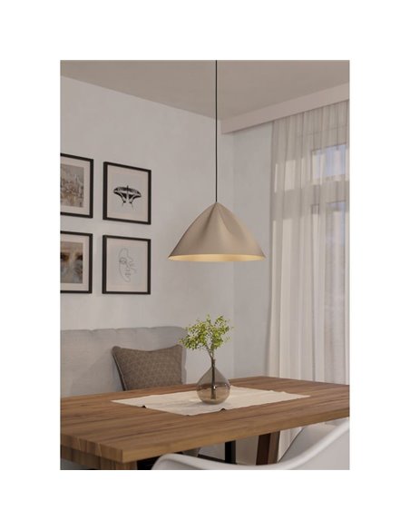 Lámpara de Techo japanese PODERE con pantalla arena de metal cónico con ondas, E27