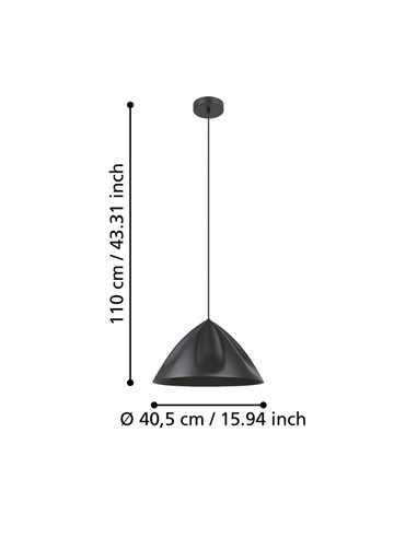 Lámpara de Techo japanese PODERE con pantalla negra de metal cónico con ondas, E27