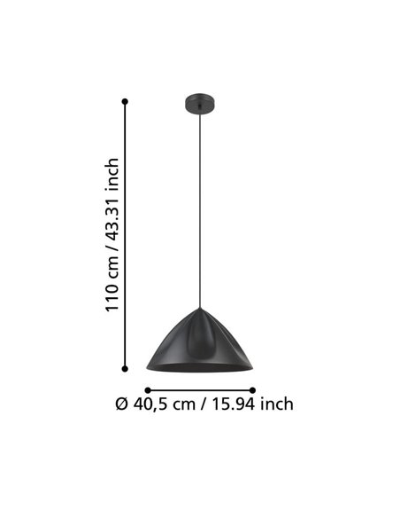 Lámpara de Techo japanese PODERE con pantalla negra de metal cónico con ondas, E27