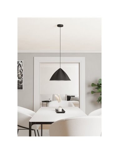 Plafonnier japonais PODERE avec abat-jour conique en métal noir à vagues, E27