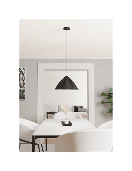 Candeeiro de teto japonês PODERE com abajur cónico preto de metal com ondas, E27