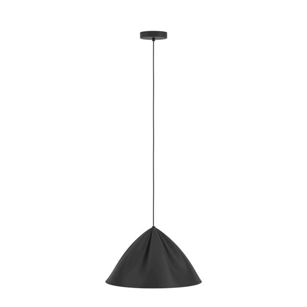 Plafonnier japonais PODERE avec abat-jour conique en métal noir à vagues, E27