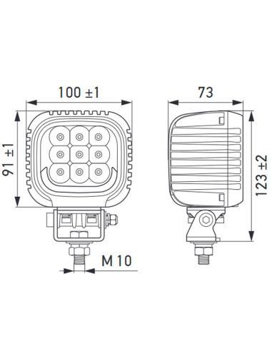 Medidas Faro LED largo alcance con luz de posición Ambar y Blanca Hella S3000 2.0 - 3000Lm R148 1GA 357 109-041