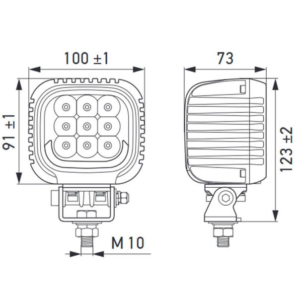 Medidas Faro LED largo alcance con luz de posición Ambar y Blanca Hella S3000 2.0 - 3000Lm R148 1GA 357 109-041