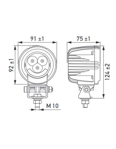 Medidas Faro de Trabajo LED redondo HELLA R2100 2.0 con luz de posición Blanca/Ambar | 12V | 2300lm | Luz de Posición | IP67