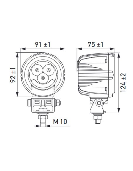 Medidas Faro de Trabajo LED redondo HELLA R2100 2.0 con luz de posición Blanca/Ambar | 12V | 2300lm | Luz de Posición | IP67