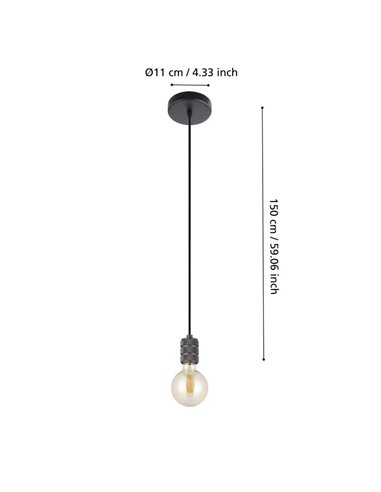 YORTH Candeeiro suspenso simples para lâmpada elegante, níquel preto E27, estilo vintage e industrial
