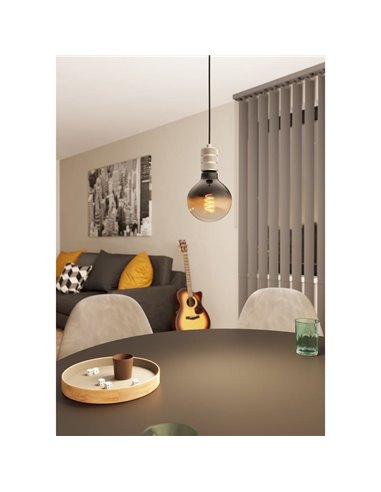 Lámpara colgante YORTH sencilla para bombilla grande, plata y negro E27, estilo Industrial Moderno