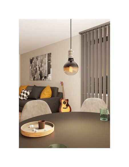 Lámpara colgante YORTH sencilla para bombilla grande, plata y negro E27, estilo Industrial Moderno